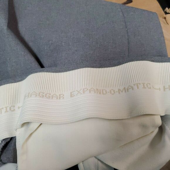 Haggar Mens 34 x 32 Dress Pants Expand-O-Matic Gray Heather Pockets Flat Front - Picture 7 of 12